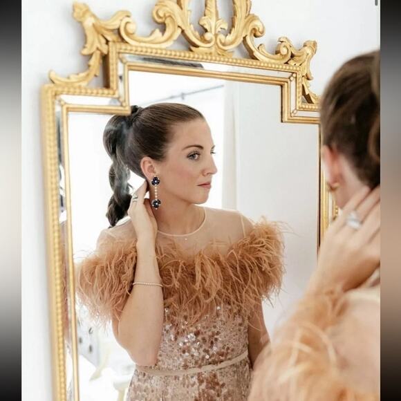 Antonio Melani x Nicola Bathie Collab Feather Sequin Silk Mini Dress Size 0 - Picture 3 of 4